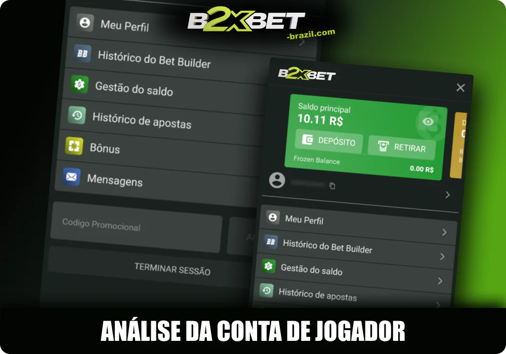 Visão geral da conta do jogador B2xbet