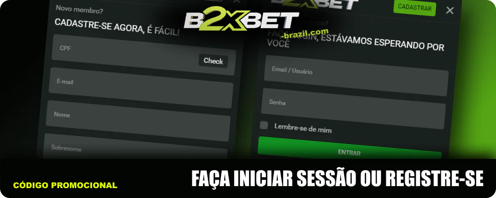 Faça login na sua conta ou registre-se na B2xbet