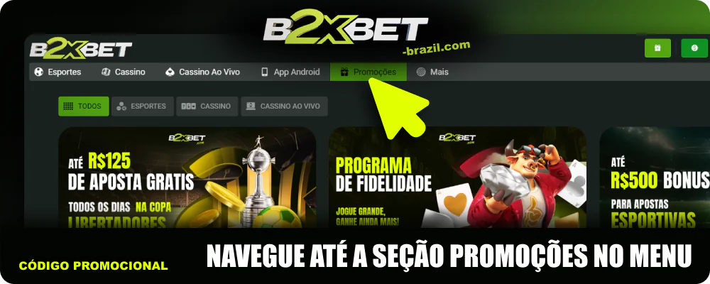 Vá para a seção “Promoções” no menu B2xbet