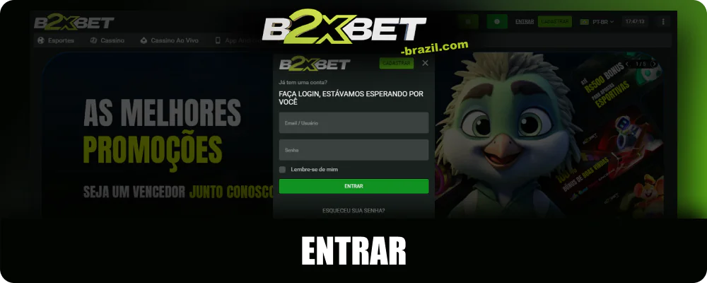 Faça login na sua conta B2xbet