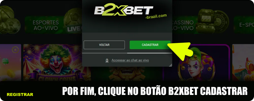 Clique em Registrar para completar seu cadastro na B2xbet Brasil