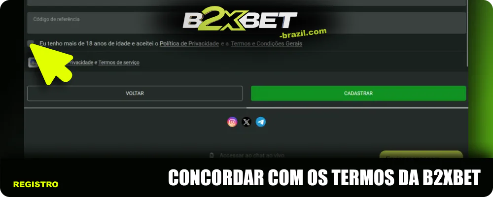 Aceite os termos e condições da B2xbet