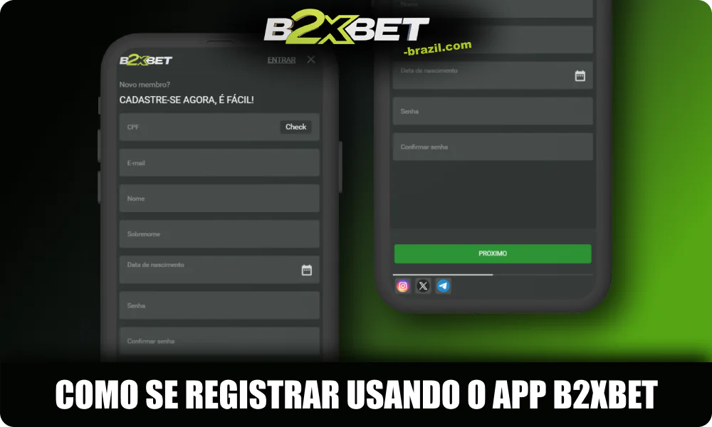 Cadastro no aplicativo B2xbet