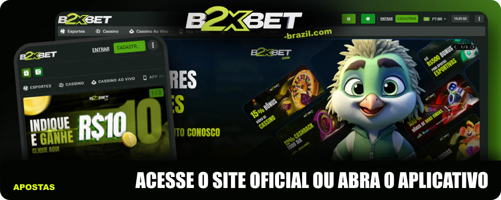 Aceder ao site oficial ou à aplicação B2xbet