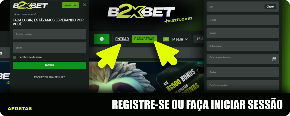 Registar ou entrar no seu perfil B2xbet