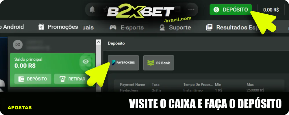 Fazer um depósito na B2xbet