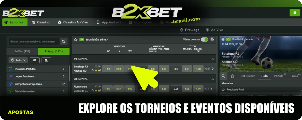 Selecionar um evento desportivo na B2xbet