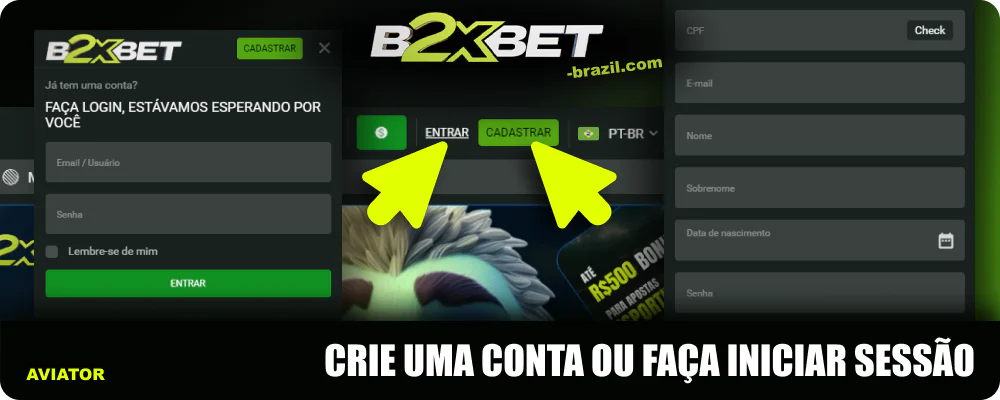 Criar uma conta ou iniciar sessão no B2xbet