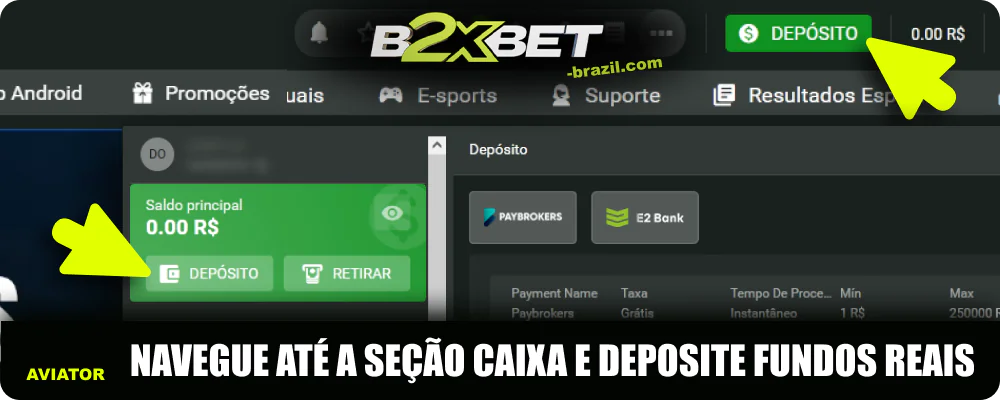 Fazer um depósito na B2xbet para apostar no Aviator