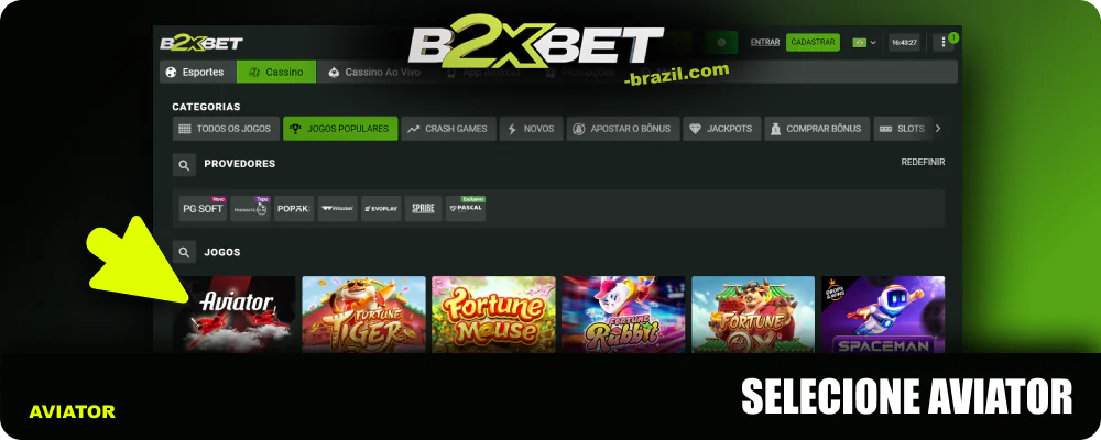 Escolher o jogo Aviator do catálogo B2xbet