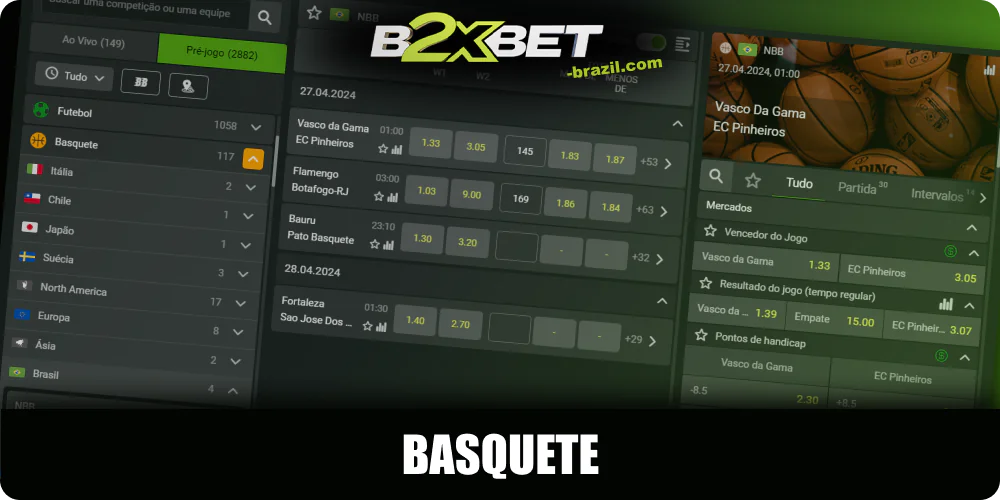 Apostas de basquete na B2xbet Brasil