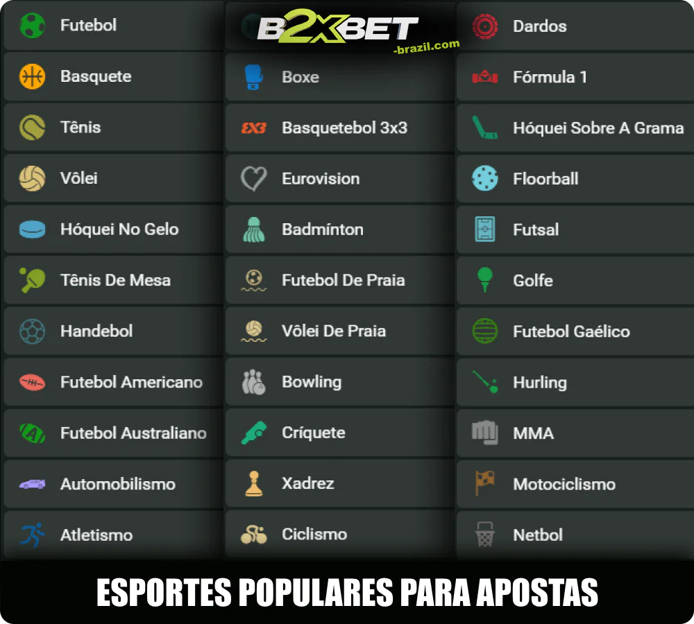 Desportos para apostas B2xbet no Brasil