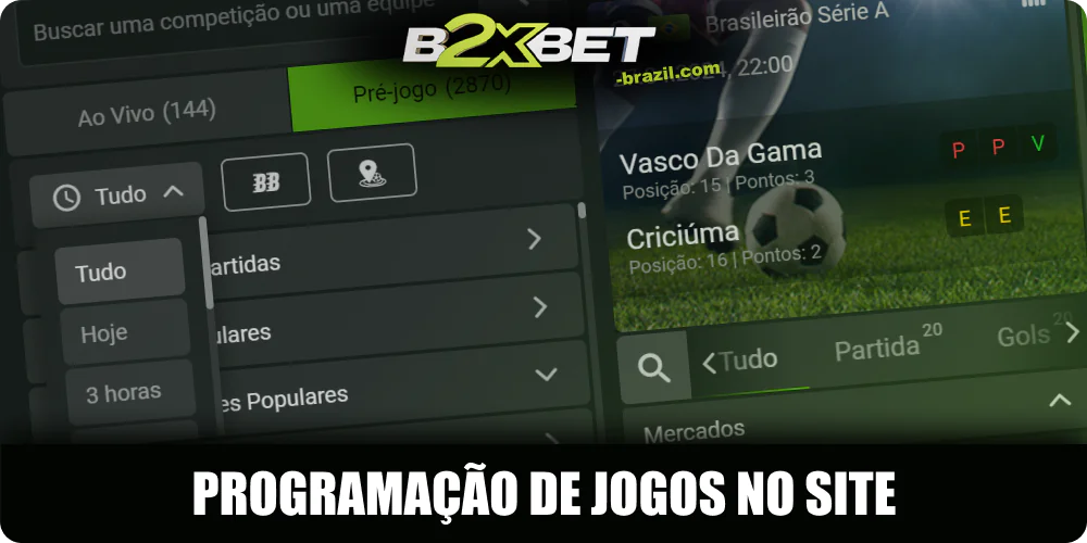 Calendário de jogos na B2xbet