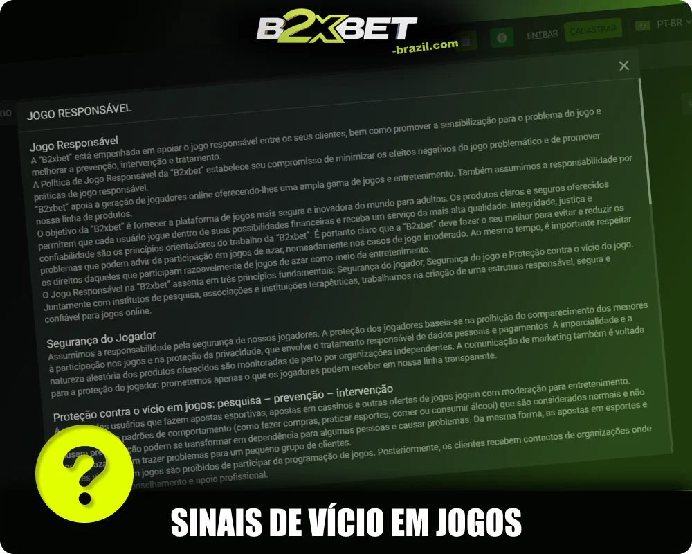 Teste de dependência de jogos de azar da B2XBET