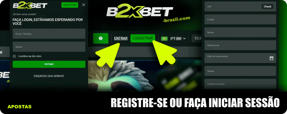 Registar ou entrar no seu perfil B2xbet